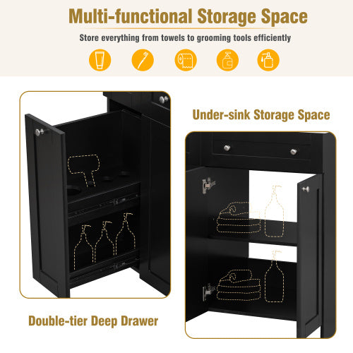 30-Inch Black Bathroom Vanity with Ceramic Sink β Sleek & Spacious Storage Solution