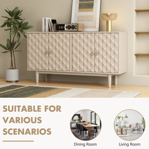 Modern 4-door Sideboard With Convex Doors And 2 Silver Handles For Living Room, Dining Room, Kitchen
