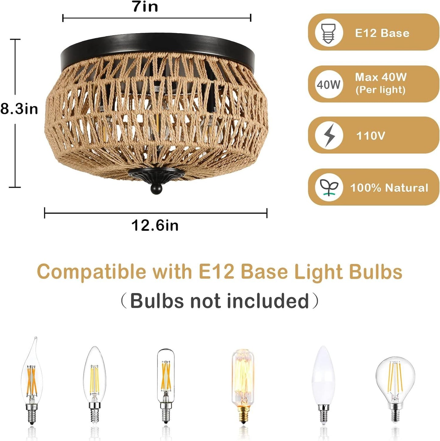 Modern Boho Rattan Chandelier – Handmade 3-Light Pendant for Kitchen, Bedroom & Hallway