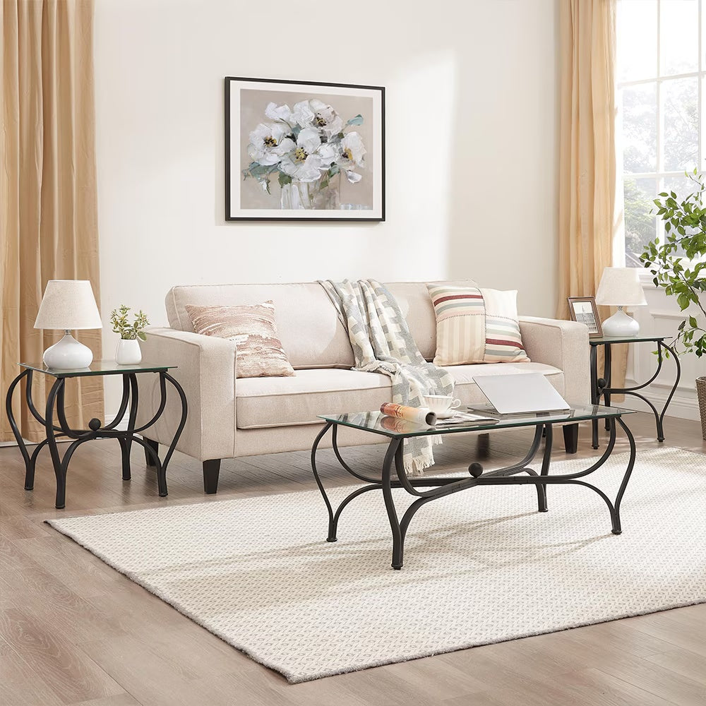Viva Essentials Collection: 3-Piece Tempered Glass Coffee Table Set