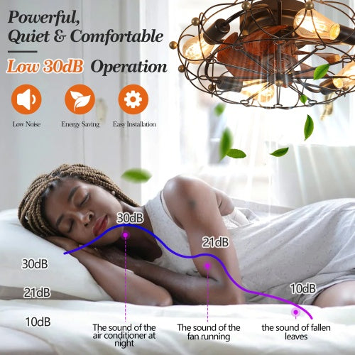 Low Profile Cage Ceiling Fan with Light & Remote Control – Modern Industrial Design for Smart Living Spaces