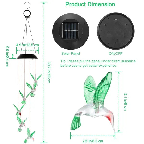 Viva Elite Solar Hummingbird Wind Chime - Color-Changing Garden Art