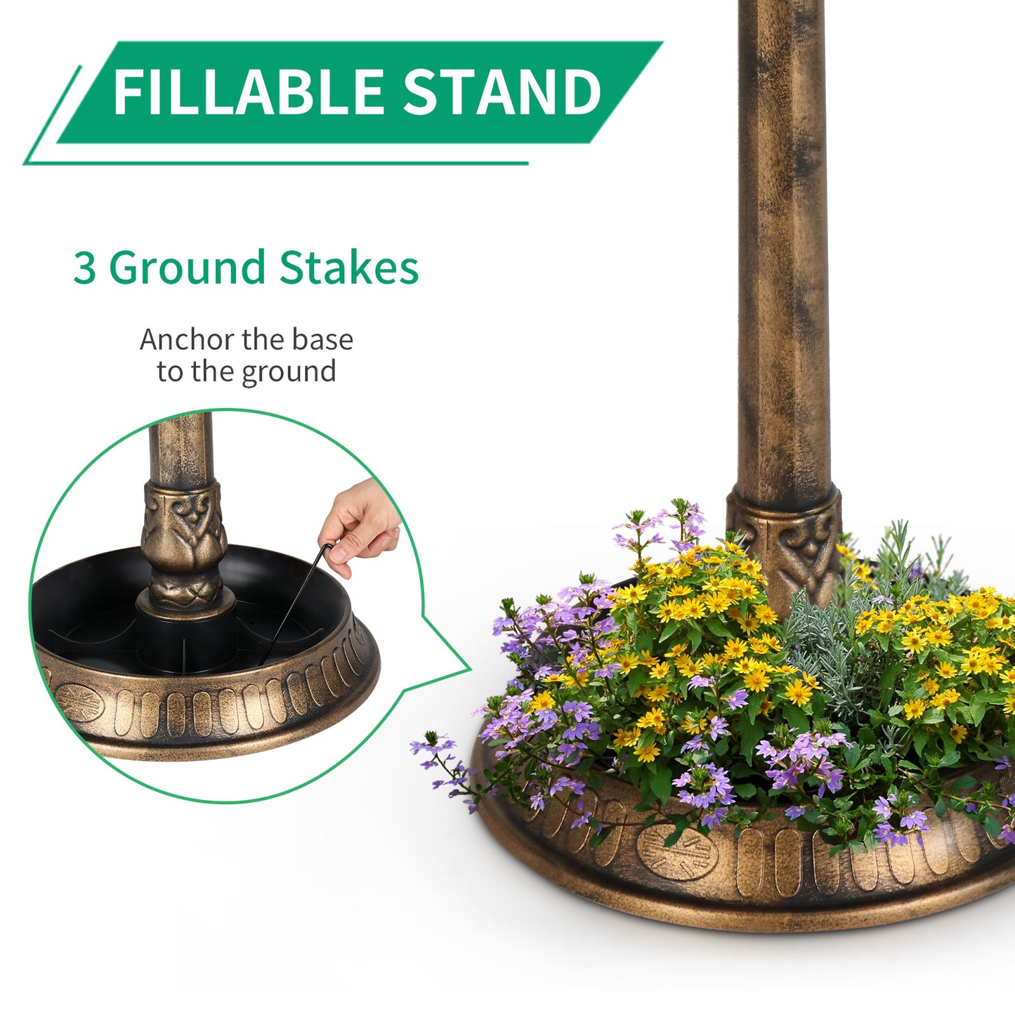 Bronze Solar-Powered Bird Bath β Elegant Outdoor Decor with LED Light