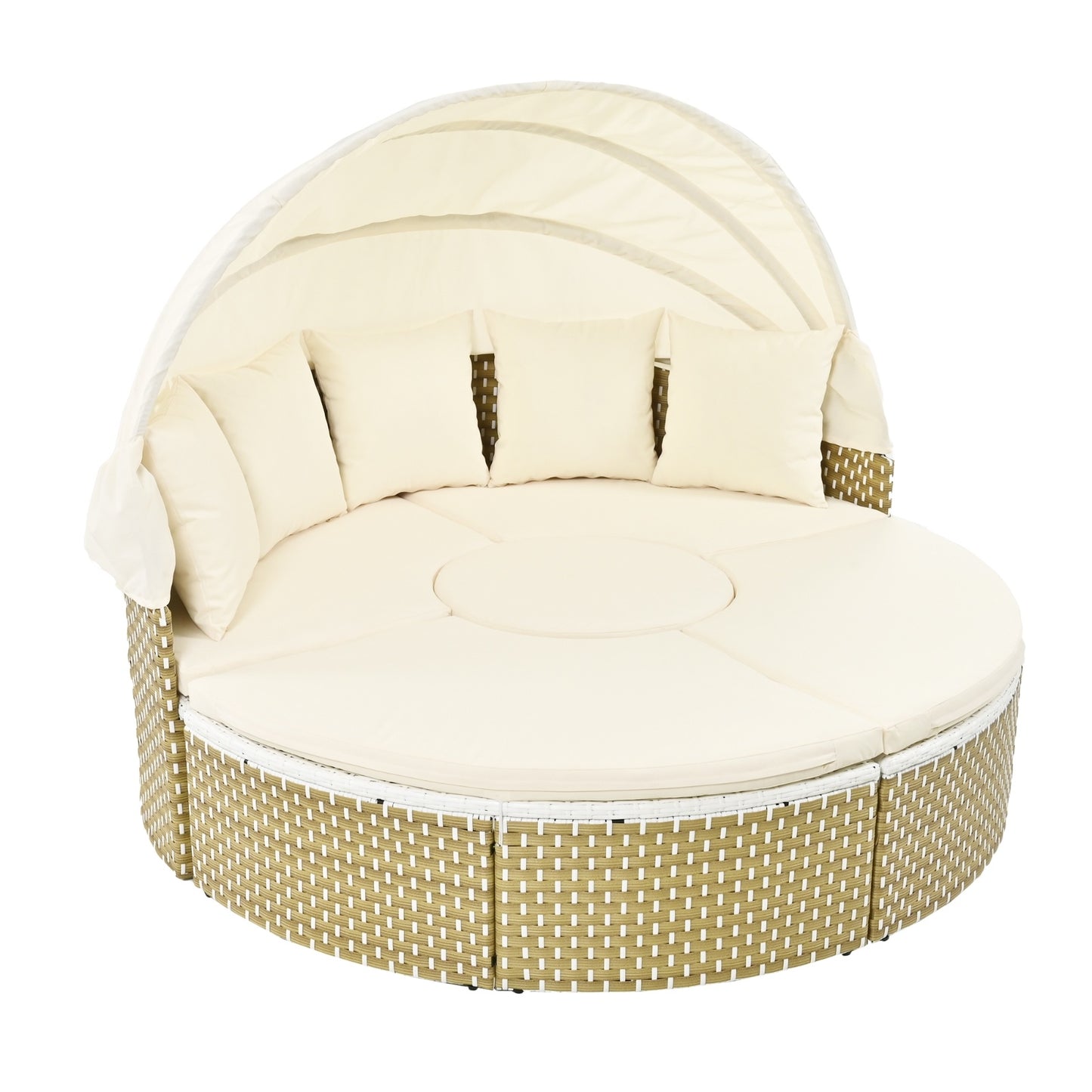 Luxury Outdoor Round Sectional Sofa Set | Premium Rattan Sunbed with Retractable Canopy