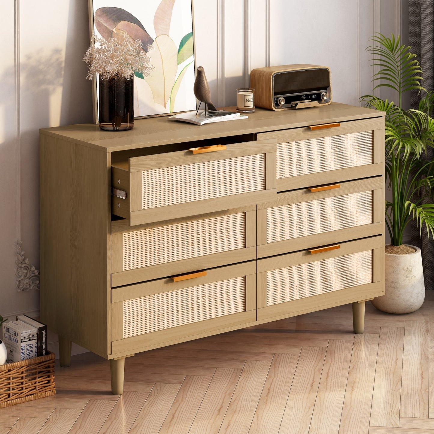 Viva Essentials Collection: 6-Drawer Rattan Dresser