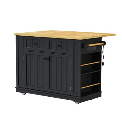 Viva Atelier Renaissance XL Large Kitchen Island Cart with Power Outlet & Bar Stools