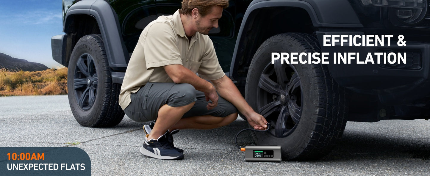 2500A Battery Jump Starter & 150PSI Air Compressor | Portable Emergency Power for Gas & Diesel Engines