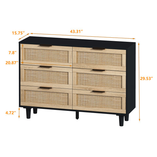 Drawers Rattan Storage Cabinet Rattan Drawer,for Bedroom,Living Room,Black