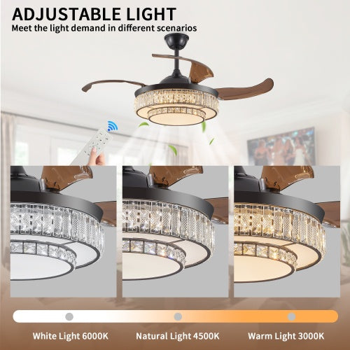 Modern LED Retractable Ceiling Fan with Light and Remote Control - Smart & Stylish Airflow Solution