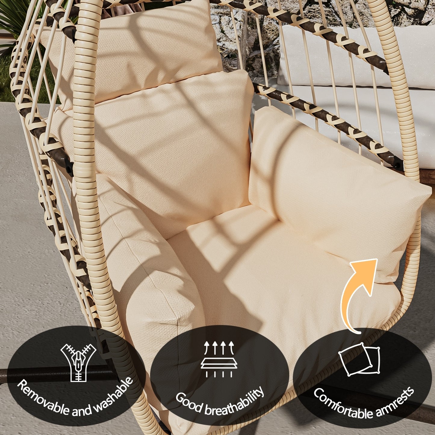 Patio Foldable Hanging Swing Chair with Stand - Natural Color