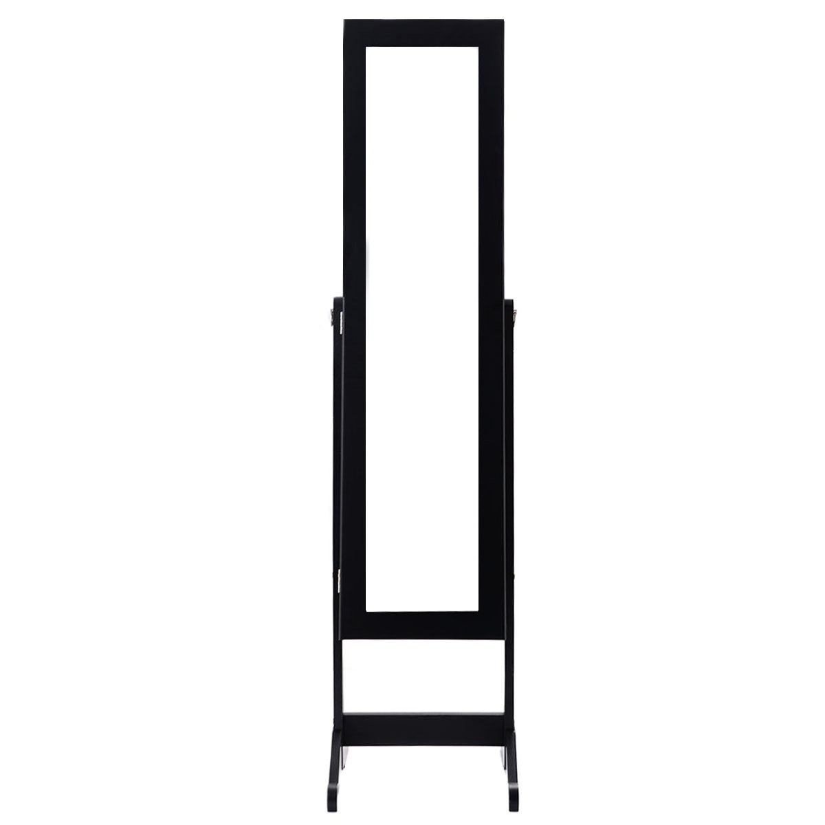 Black Wood Jewelry Storage Cabinet with Freestanding Floor Mirror – Elegant & Functional Organizer
