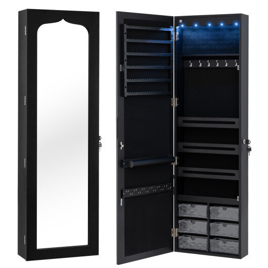 Door Hanging Mirror Jewelry Armoire with Full-Length Mirror & 6 Drawers – Elegant & Space-Saving Storage Solution