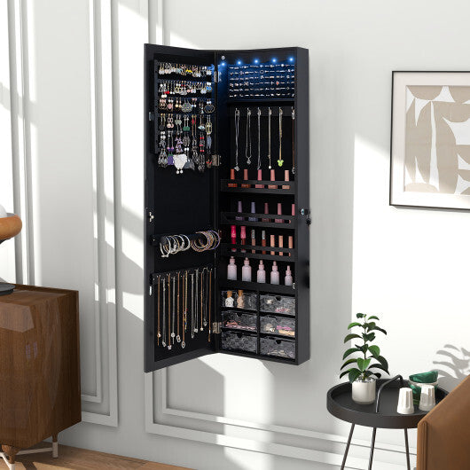 Door Hanging Mirror Jewelry Armoire with Full-Length Mirror & 6 Drawers – Elegant & Space-Saving Storage Solution