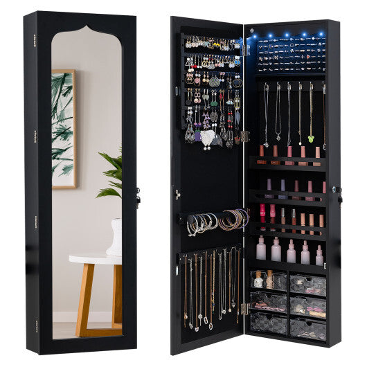 Door Hanging Mirror Jewelry Armoire with Full-Length Mirror & 6 Drawers – Elegant & Space-Saving Storage Solution