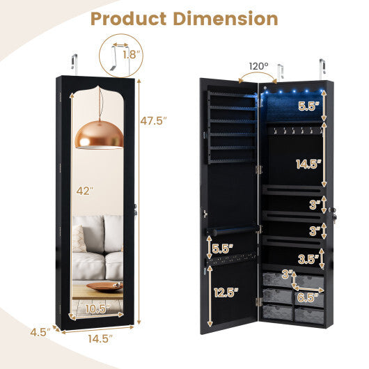 Door Hanging Mirror Jewelry Armoire with Full-Length Mirror & 6 Drawers – Elegant & Space-Saving Storage Solution