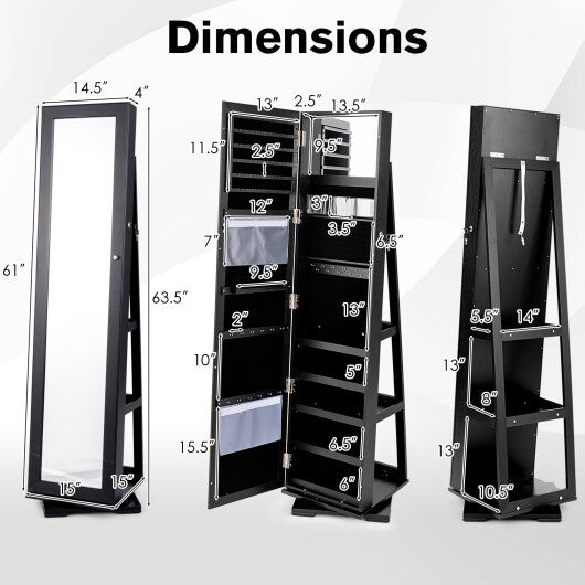 360° Rotatable 2-in-1 Lockable Jewelry Cabinet with Full-Length Mirror – The Ultimate Storage Solution for Jewelry Lovers