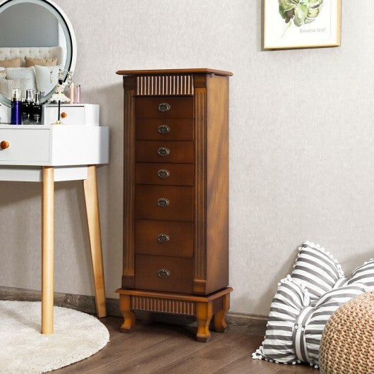 Wooden Jewelry Armoire Cabinet Storage Chest with Drawers & Swing Doors – Brown