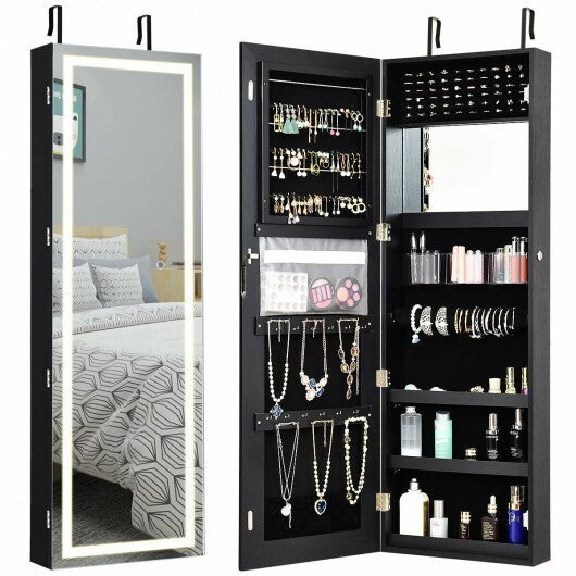 Mirrored Jewelry Armoire with Full-Length Mirror and LED Lights – Sleek & Secure Storage Solution