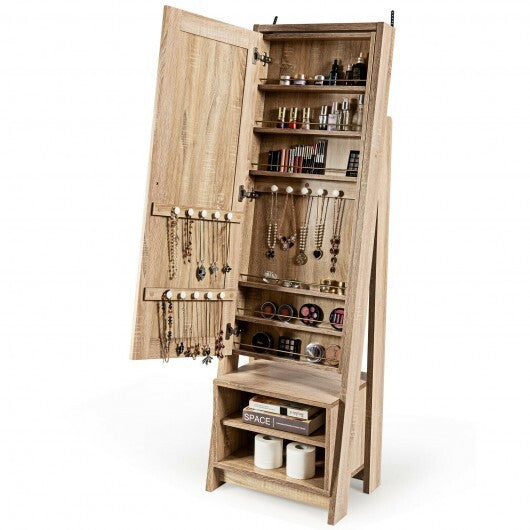 2-in-1 Wooden Cosmetics Storage Cabinet with Full-Length Mirror and Bottom Rack – The Ultimate Beauty Organizer