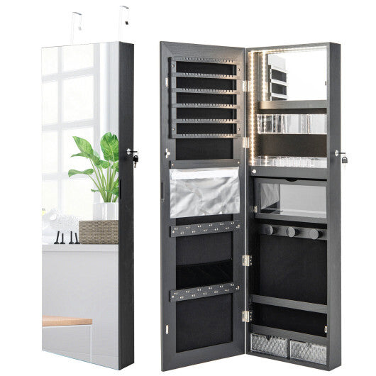 Wall-Mounted Jewelry Cabinet with Full-Length Mirror - Black