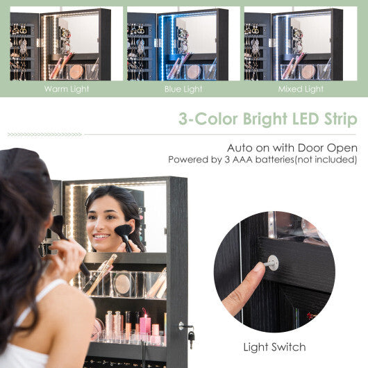 Wall-Mounted Jewelry Cabinet with Full-Length Mirror - Black