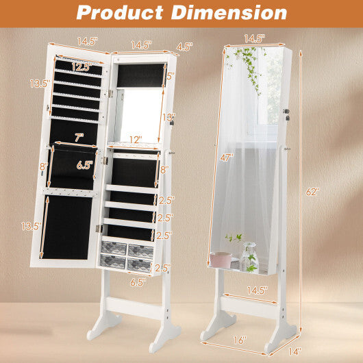 Free-Standing Full-Length Jewelry Armoire with LED Lights – Elegant White Jewelry Organizer