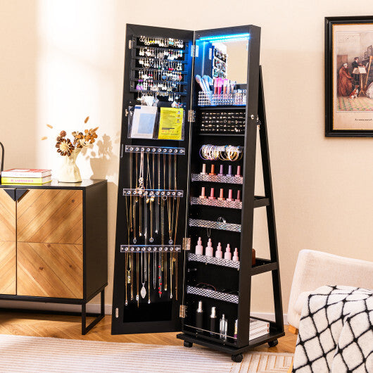 64-Inch Lockable Jewelry Cabinet Armoire with Built-in Makeup Mirror – Elegant & Secure Storage Solution