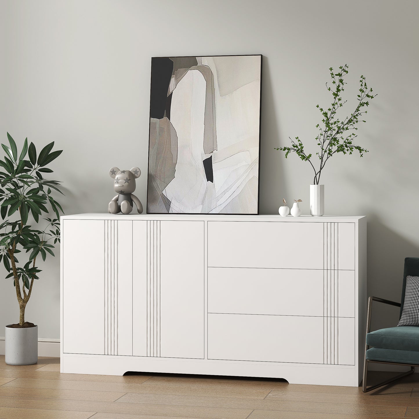 Sideboard Buffet Cabinet With Storage, Modern Kitchen Buffet Storage Cabinet With Drawer And Doors, Large Coffee Bar With Adjustable Shelves For Kitchen