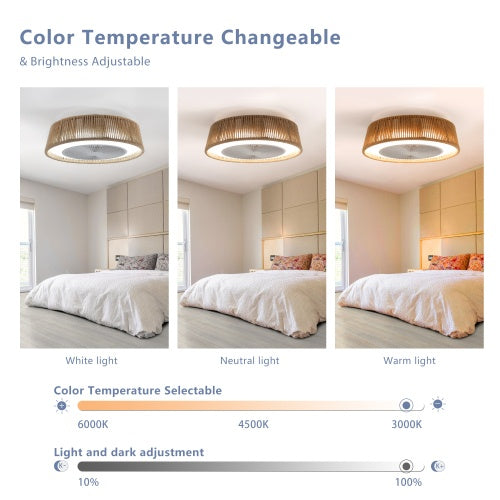 Bohemian Style LED Dimmable Ceiling Light with Built-in Fan & Remote Control