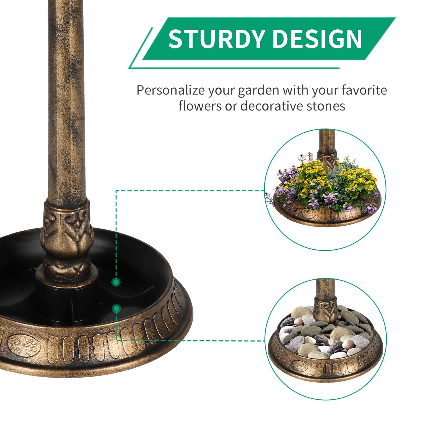 Viva Elite Solar Bird Bath with LED Light - Bronze Garden Fountain