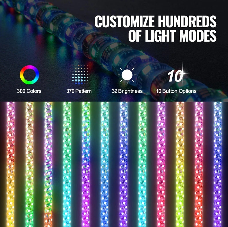 2 Pcs 3FT LED Whip Light with Spring Base – Ultimate RGB Chasing Lights for UTVs, ATVs, and More!