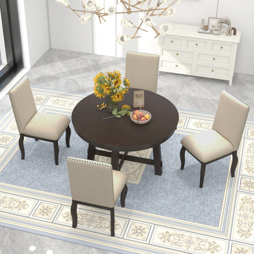 Viva Essentials Collection: 5-Piece Farmhouse Wooden Dining Table Set