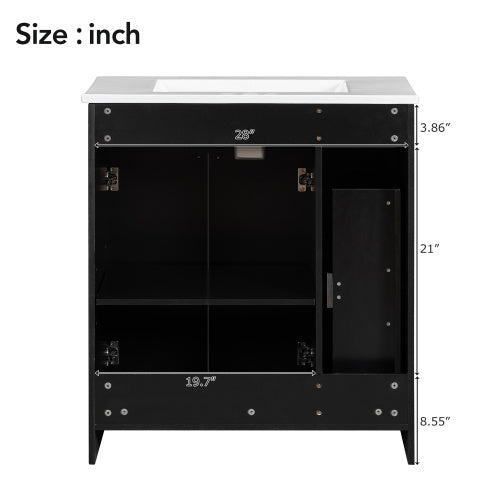 30-Inch Black Bathroom Vanity with Ceramic Sink β Sleek & Spacious Storage Solution