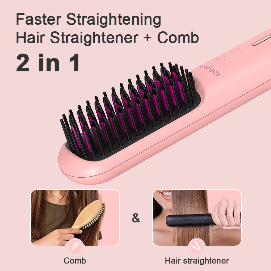 Portable USB Rechargeable Cordless Beard & Hair Straightener Brush