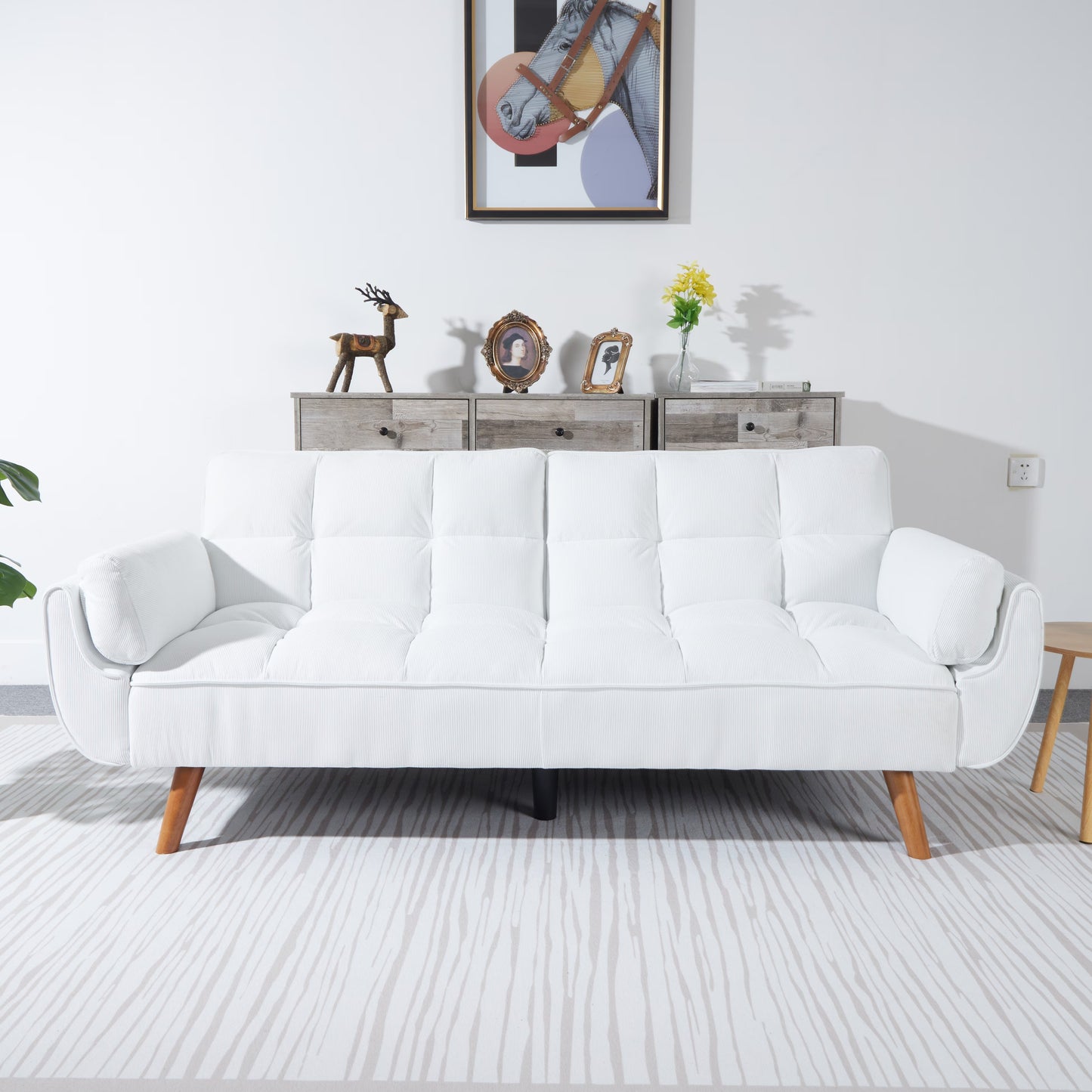🛋️ Viva Comfort™ White Corduroy Sofa Bed – Where Minimalism Meets Maximum Comfort