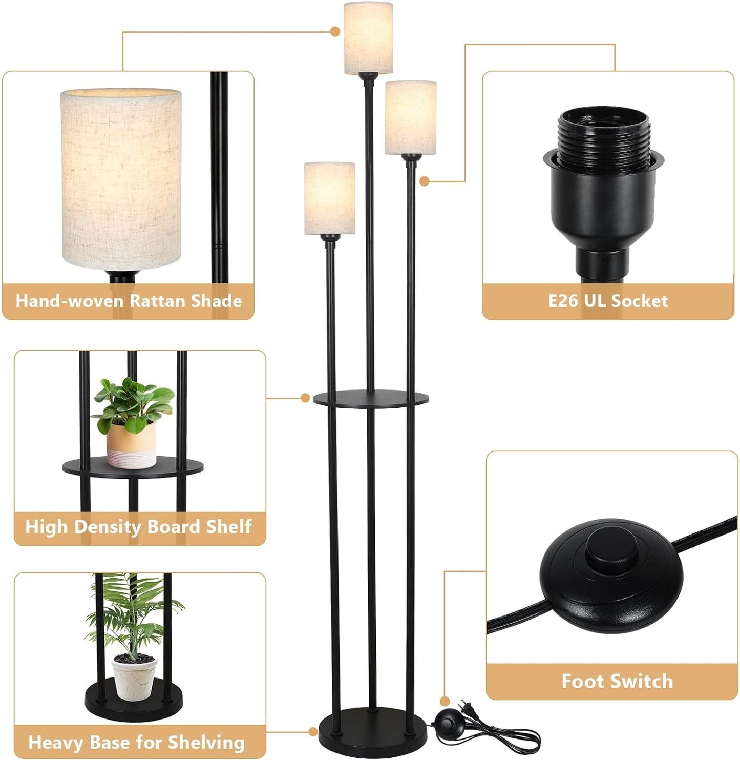 Modern Floor Lamp with Shelves – Stylish & Functional Lighting for Any Space