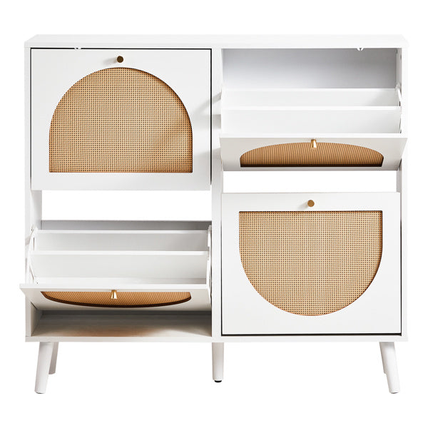 Tall Rattan Shoe Cabinet with 8-Tier Tipping Buckets – Modern Space-Saving Storage