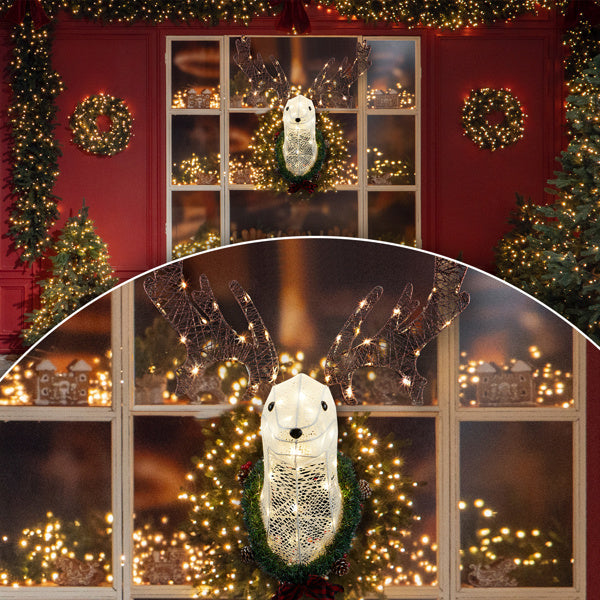 Deer Head Flower Wreath Wall Mounted Warm White Light – Elegant & Cozy Home Décor
