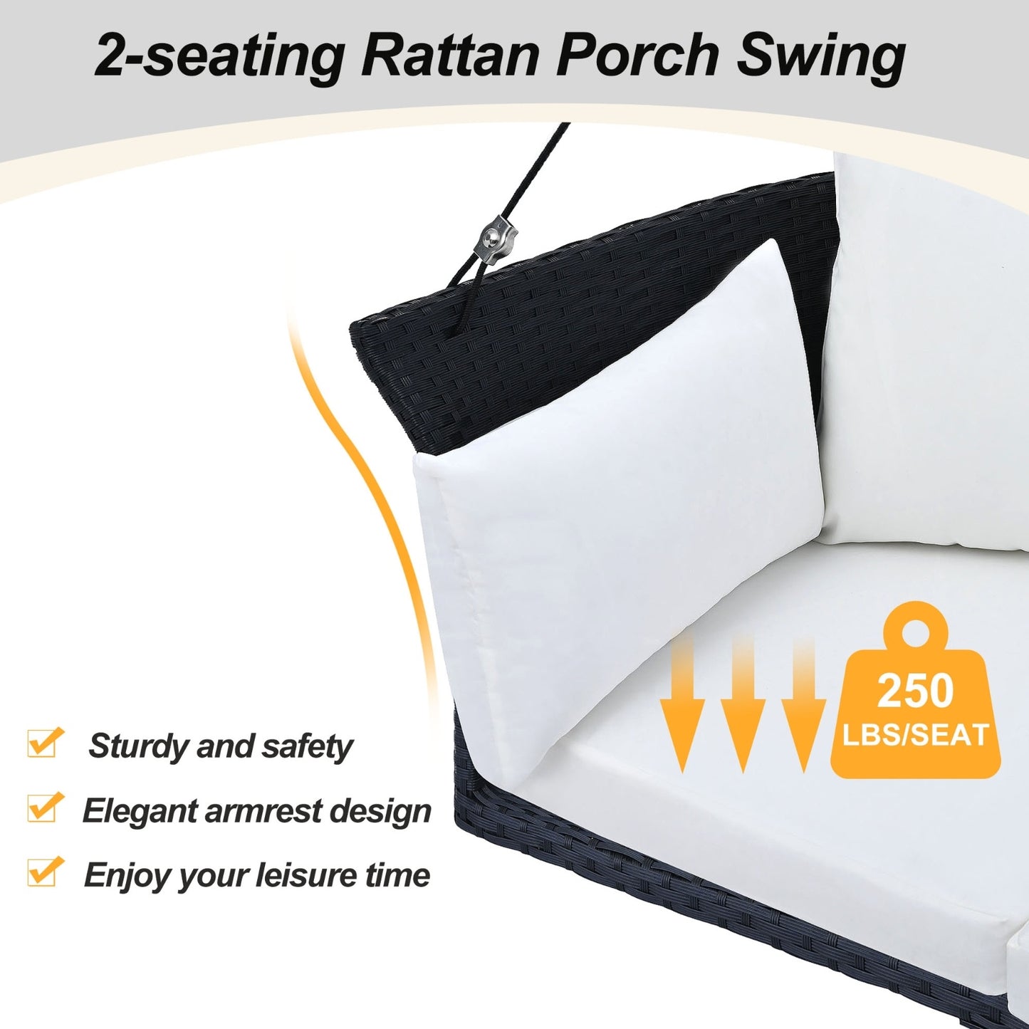 Luxury 2-Person Hanging Swing Chair – Elegant Rattan Wicker Porch Swing for Your Outdoor Oasis
