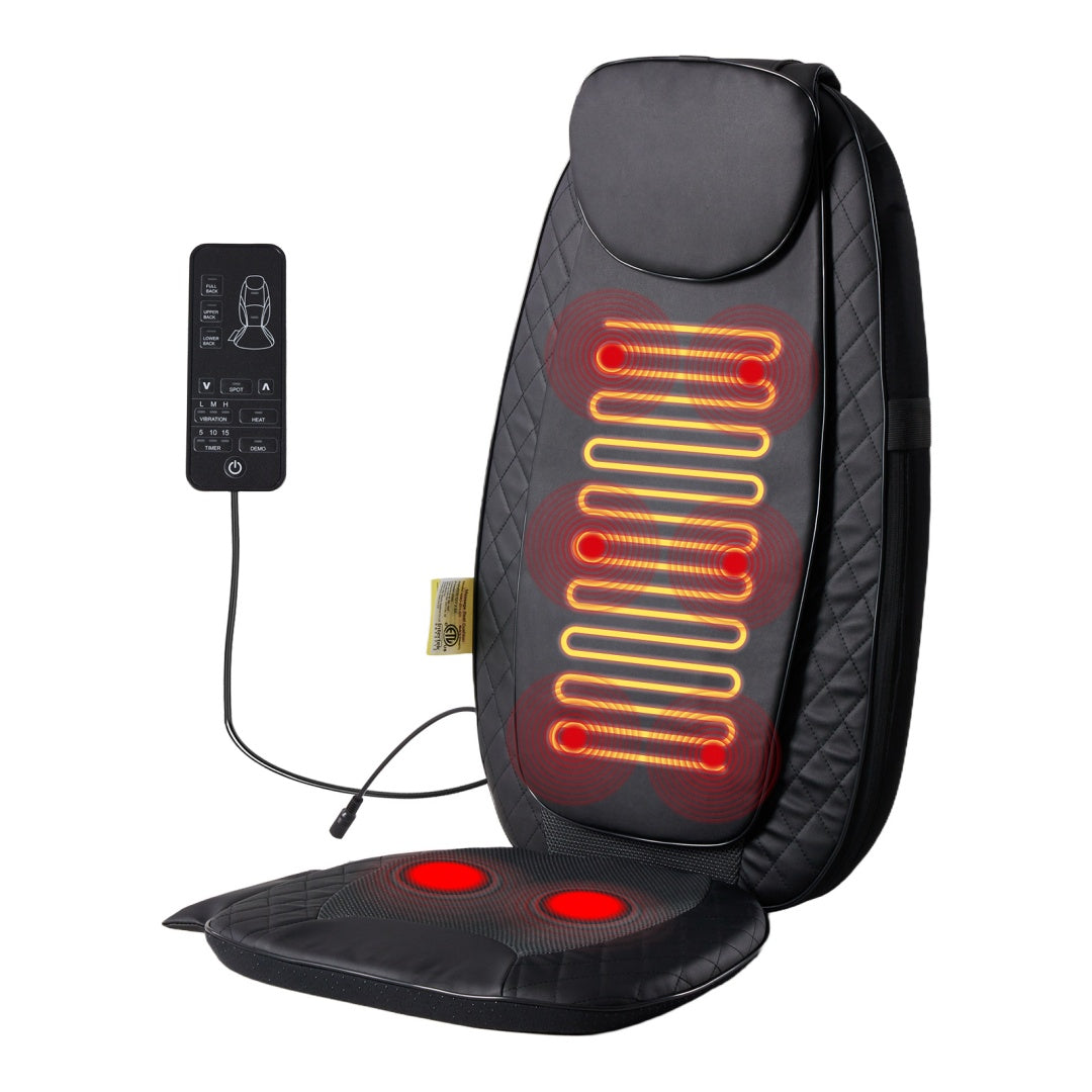 black heated back massage cushion with remote