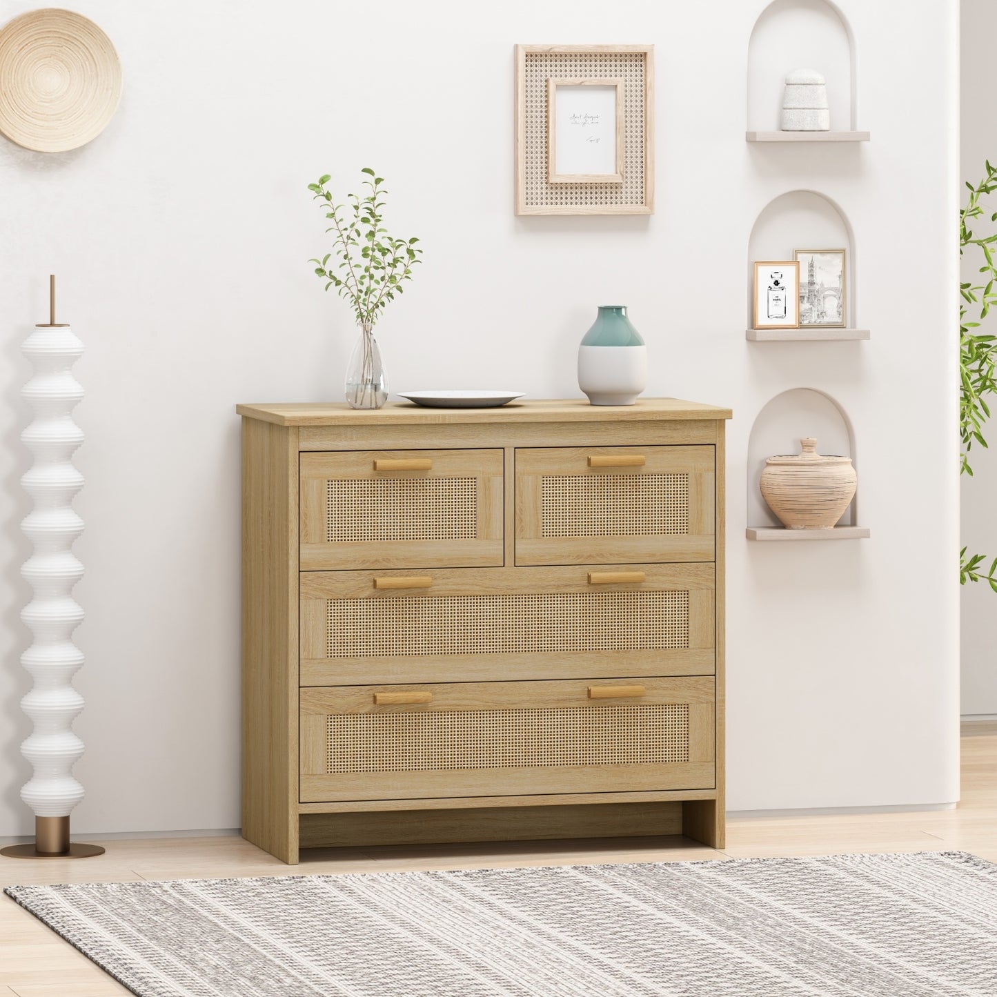 Viva Solaro 4-Drawer Rattan Cabinet – Natural Texture, Elevated Storage
