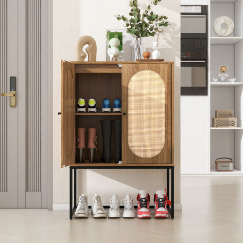 Natural Rattan Cabinet with Built-in Adjustable Shelves – Timeless Elegance for Your Home