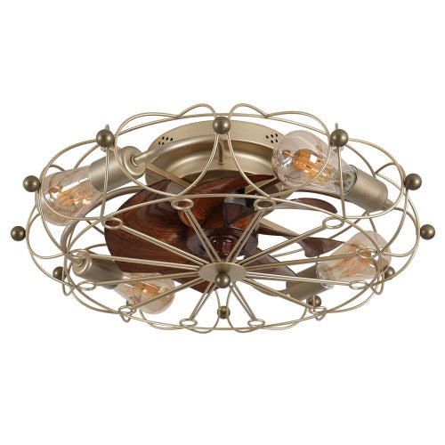 Low-Profile Industrial Cage Ceiling Fan with Light & Remote Control | Modern & Space-Saving Design