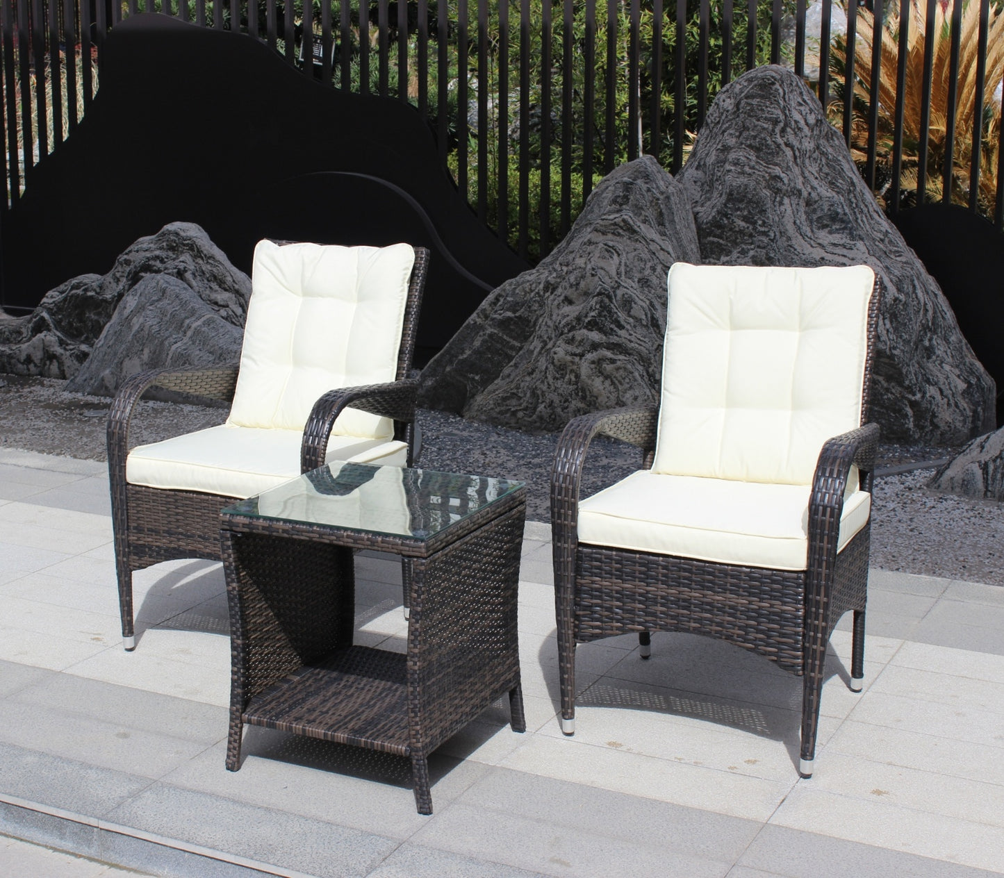 Outdoor Patio Coffee Table with Clear Tempered Glass - Elegant & Weather-Resistant
