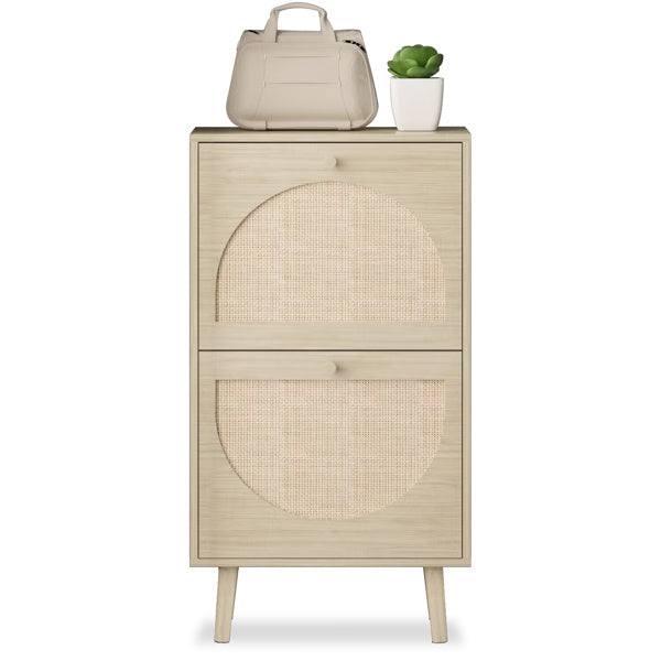 Viva Essentials – 2-Flip Rattan Shoe Cabinet with High Legs