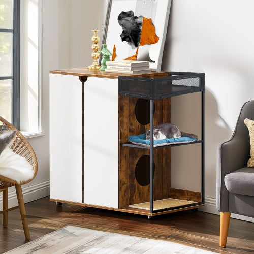 Viva Atelier Haven Rustic Brown Dual-Cat Litter Box Enclosure