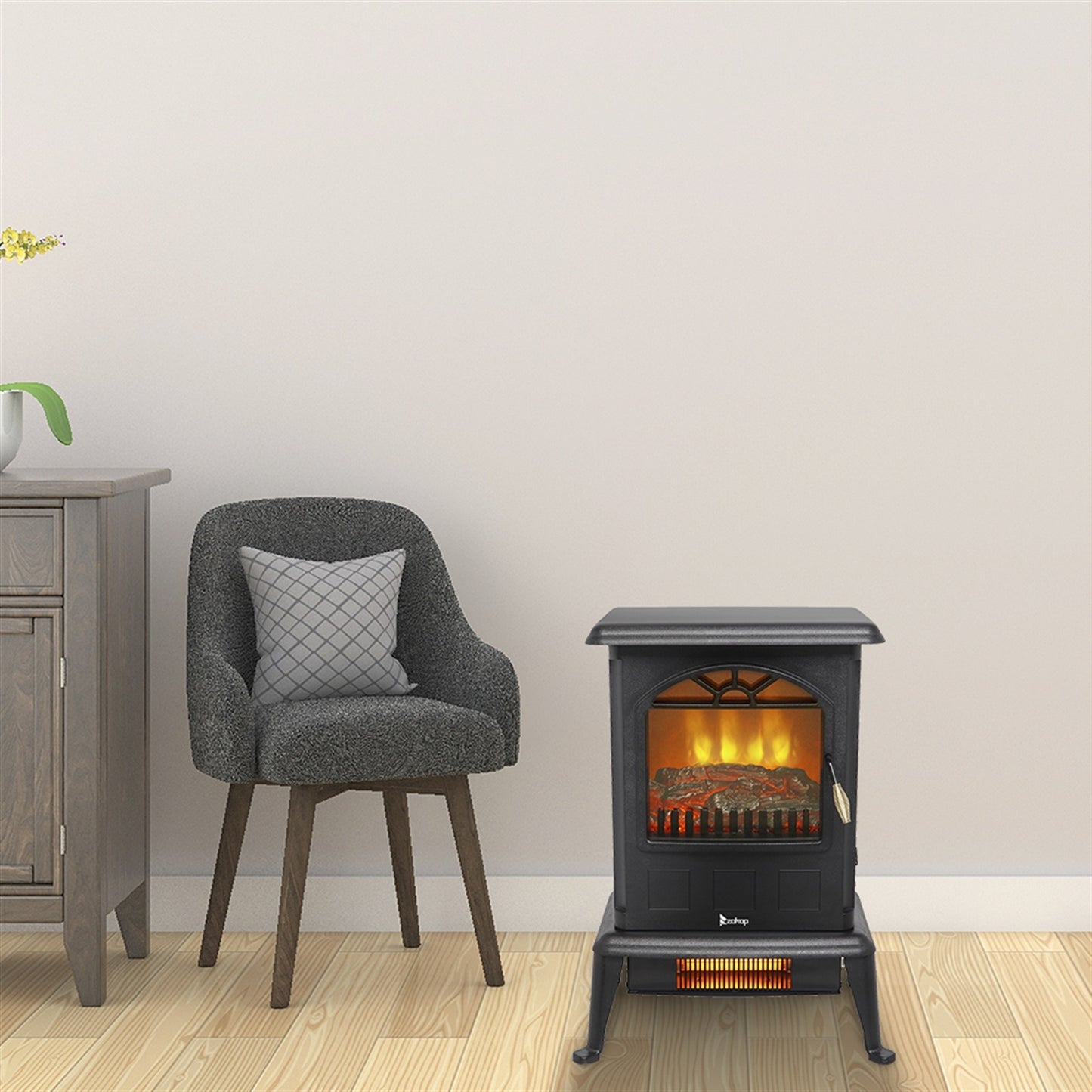HT1108 1500W Vertical Fireplace | Modern Electric Heater with Realistic Firewood Effect