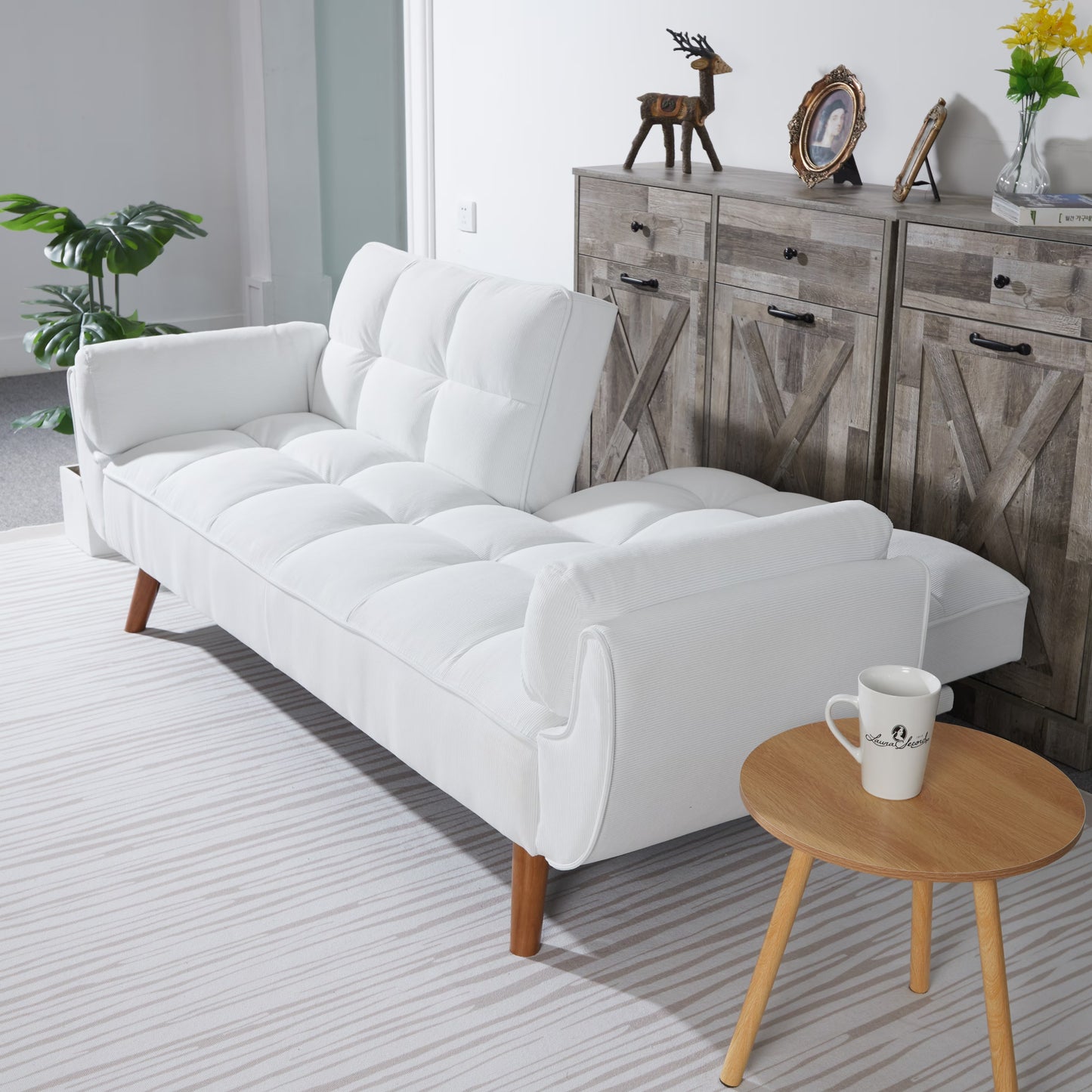 🛋️ Viva Comfort™ White Corduroy Sofa Bed – Where Minimalism Meets Maximum Comfort