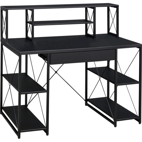 Viva Noir Éclat Collection: Viva Noir Éclat Black Office Desk with Shelving & Hutch