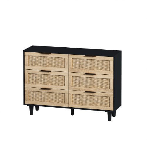 Drawers Rattan Storage Cabinet Rattan Drawer,for Bedroom,Living Room,Black